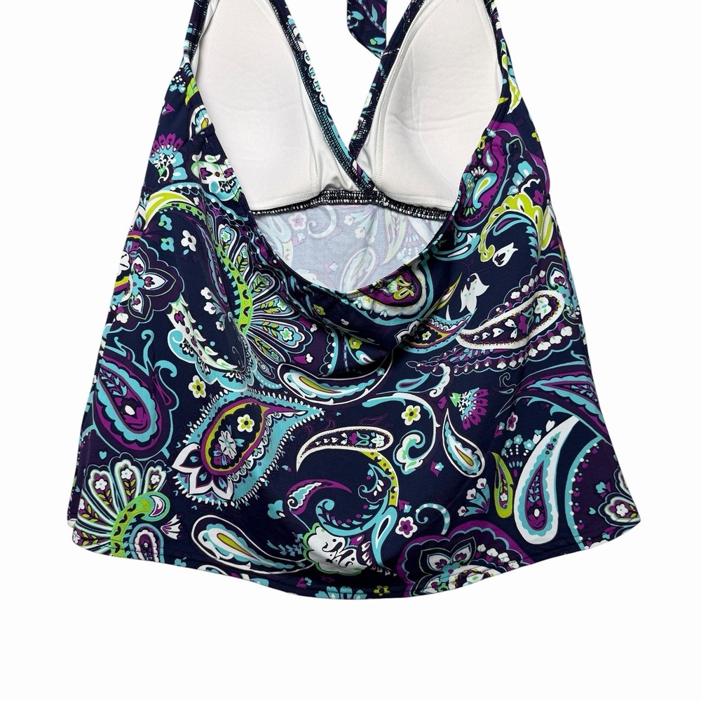 Lands End Womens Halter Tankini Top Padded Paisley Swim Top Size 10 Blue Coastal - Picture 6 of 8